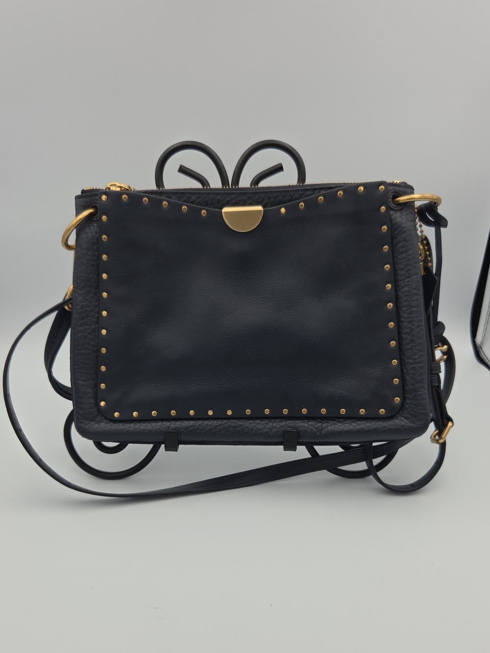 Coach Midnight Navy Dreamer Leather Crossbody with Gold Stud Accents